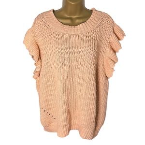 Universal Thread Ruffle Sleeve Pullover Sweater Knit Detail Peach 4X